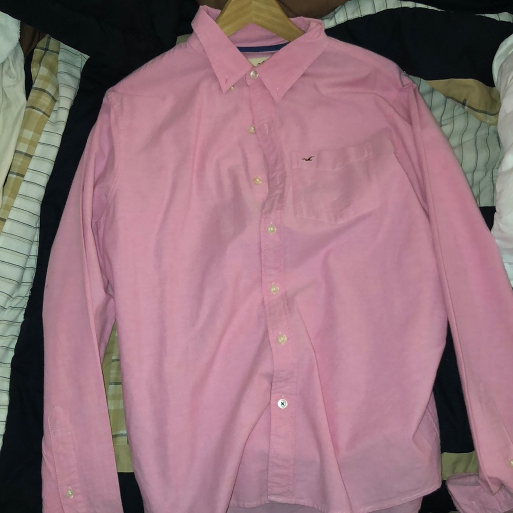 button up, pink Hollister shirt
